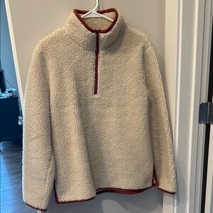 LL Bean Sherpa Pullover with Red Trim
